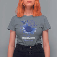 Colon Cancer Awareness T Shirt For Women Faith Hope Fight Love Blue Sunflower Ribbon