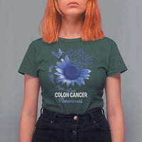 Colon Cancer Awareness T Shirt For Women Faith Hope Fight Love Blue Sunflower Ribbon