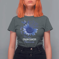 Colon Cancer Awareness T Shirt For Women Faith Hope Fight Love Blue Sunflower Ribbon