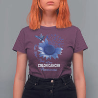 Colon Cancer Awareness T Shirt For Women Faith Hope Fight Love Blue Sunflower Ribbon