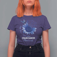 Colon Cancer Awareness T Shirt For Women Faith Hope Fight Love Blue Sunflower Ribbon