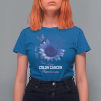 Colon Cancer Awareness T Shirt For Women Faith Hope Fight Love Blue Sunflower Ribbon