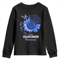 Colon Cancer Awareness Youth Sweatshirt Faith Hope Fight Love Blue Sunflower Ribbon