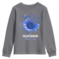 Colon Cancer Awareness Youth Sweatshirt Faith Hope Fight Love Blue Sunflower Ribbon
