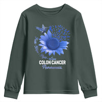 Colon Cancer Awareness Youth Sweatshirt Faith Hope Fight Love Blue Sunflower Ribbon