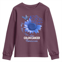 Colon Cancer Awareness Youth Sweatshirt Faith Hope Fight Love Blue Sunflower Ribbon