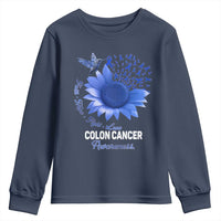Colon Cancer Awareness Youth Sweatshirt Faith Hope Fight Love Blue Sunflower Ribbon