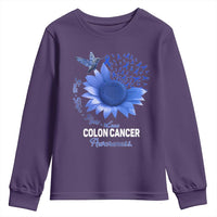 Colon Cancer Awareness Youth Sweatshirt Faith Hope Fight Love Blue Sunflower Ribbon
