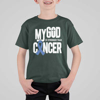 Colorectal Cancer Awareness T Shirt For Kid My God Is Stronger Than Cancer