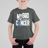 Colorectal Cancer Awareness T Shirt For Kid My God Is Stronger Than Cancer