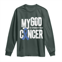 Colorectal Cancer Awareness Long Sleeve Shirt My God Is Stronger Than Cancer
