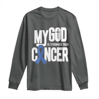 Colorectal Cancer Awareness Long Sleeve Shirt My God Is Stronger Than Cancer