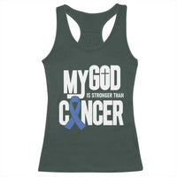 Colorectal Cancer Awareness Racerback Tank Top My God Is Stronger Than Cancer