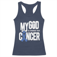 Colorectal Cancer Awareness Racerback Tank Top My God Is Stronger Than Cancer