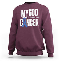 Colorectal Cancer Awareness Sweatshirt My God Is Stronger Than Cancer