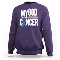 Colorectal Cancer Awareness Sweatshirt My God Is Stronger Than Cancer