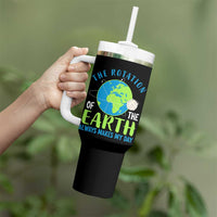 Funny The Rotation Of The Earth Always Makes My Day Tumbler With Handle Climate Change Earth Day Moon