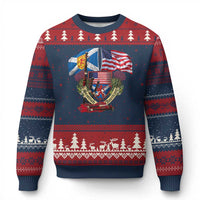 Scottish American Heritage Month Ugly Christmas Sweater Bagpipe Vintage Scottish American Flag Thistle - Wonder Print Shop
