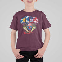 Scottish American Heritage Month T Shirt For Kid Bagpipe Vintage Scottish American Flag Thistle