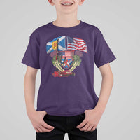 Scottish American Heritage Month T Shirt For Kid Bagpipe Vintage Scottish American Flag Thistle