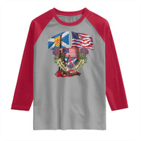 Scottish American Heritage Month Raglan Shirt Bagpipe Vintage Scottish American Flag Thistle