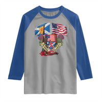 Scottish American Heritage Month Raglan Shirt Bagpipe Vintage Scottish American Flag Thistle