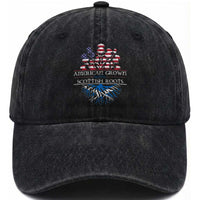 American Grown With Scottish Roots Washed Cotton Baseball Cap Scottish American Heritage Thistle Flower