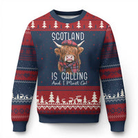 Funny Scotland Is Calling And I Must Go Ugly Christmas Sweater Highland Cow - Wonder Print Shop