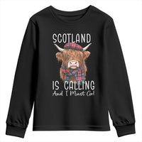 Funny Scotland Is Calling And I Must Go Youth Sweatshirt Highland Cow