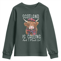 Funny Scotland Is Calling And I Must Go Youth Sweatshirt Highland Cow