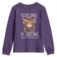 Funny Scotland Is Calling And I Must Go Youth Sweatshirt Highland Cow