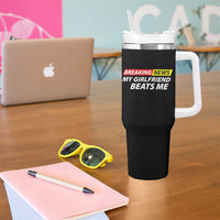 Funny Breaking News My Wife Beats Me Husband Tumbler With Handle