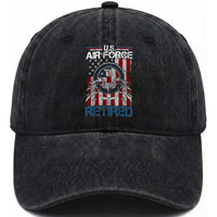 Veteran US Air Force Retired Washed Cotton Baseball Cap Vintage American Flag