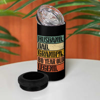 Husband Dad Grandpa 80 Year Old Legend 4 in 1 Can Cooler Tumbler Funny 80th Birthday Fathers Day