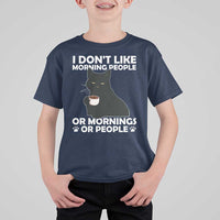 Sarcastic Cat T Shirt For Kid I Don't Like Morning People Mean Face With Coffee Cup - Wonder Print Shop