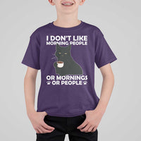 Sarcastic Cat T Shirt For Kid I Don't Like Morning People Mean Face With Coffee Cup - Wonder Print Shop