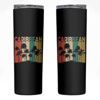 Funny Caribbean Vintage Palm Tree Sunset Summer Beach Vacation Skinny Tumbler