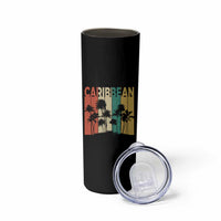 Funny Caribbean Vintage Palm Tree Sunset Summer Beach Vacation Skinny Tumbler
