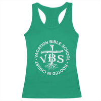Funny VBS Vacation Bible School Rooted In Christ Racerback Tank Top