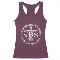 Funny VBS Vacation Bible School Rooted In Christ Racerback Tank Top