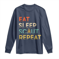 Funny Eat Sleep Scout Repeat Long Sleeve Shirt Scouting Outdoor Camping Nature Campfire
