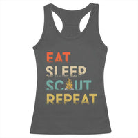 Funny Eat Sleep Scout Repeat Racerback Tank Top Scouting Outdoor Camping Nature Campfire