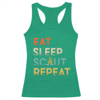 Funny Eat Sleep Scout Repeat Racerback Tank Top Scouting Outdoor Camping Nature Campfire