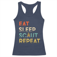 Funny Eat Sleep Scout Repeat Racerback Tank Top Scouting Outdoor Camping Nature Campfire