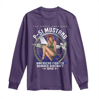 The North American P 51 Mustang American Fighter Bomber Aircraft Long Sleeve Shirt WW2 Aircraft Pin Up Girl