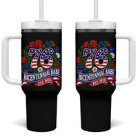 Bicentennial Babe 50th Birthday Tumbler With Handle Vintage 1976 Retro USA Floral