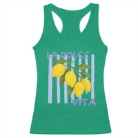La Dolce Vita Lemon Italian Summer Racerback Tank Top Blue Striped