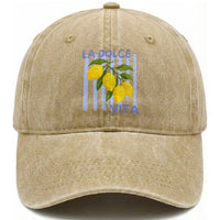La Dolce Vita Lemon Italian Summer Washed Cotton Baseball Cap Blue Striped