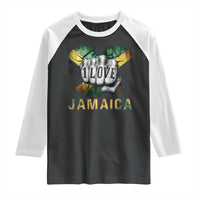 Jamaica One Love Raglan Shirt Rasta Reggae Punching Hand Jamaican Flag - Wonder Print Shop