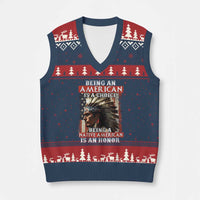 Being An American Is A Choice Being A Native American Is An Honor V-Neck Knit Sweater Vest USA Flag - Wonder Print Shop